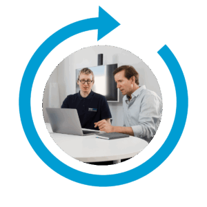 Men sitting at their laptops using the Interzero waste management platform